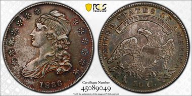 1836 50C Lettered Edge AU50