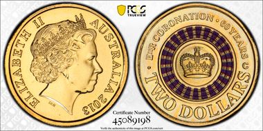 2013-C $2 Coronation Colorized MS68
