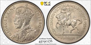1934-35 Florin Centennial KM-33  Ag MS63