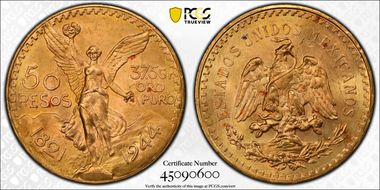 1944 50 Peso KM-481  Au MS66