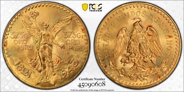 1943 (50 P) KM-482  Au MS66