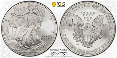 2007-W $1 Burnished Silver Eagle SP69