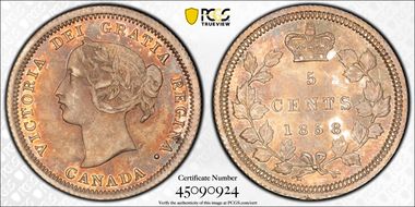 1858 5C Small Date AU55