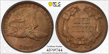 1857 1C Flying Eagle MS63