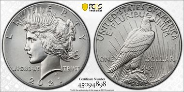 2021 $1 Peace Dollar 100th Anniversary MS69