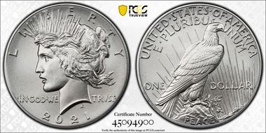 2021 $1 Peace Dollar 100th Anniversary MS70