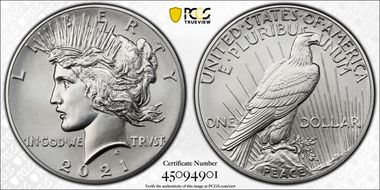 2021 $1 Peace Dollar 100th Anniversary MS70