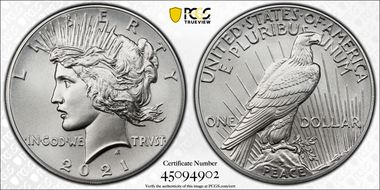 2021 $1 Peace Dollar 100th Anniversary MS70