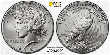 2021 $1 Peace Dollar 100th Anniversary MS70