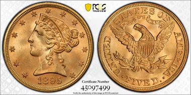 1895 $5 MS66