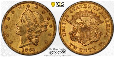 1860 $20 AU58