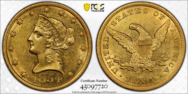 1854-O $10 Large Date AU58