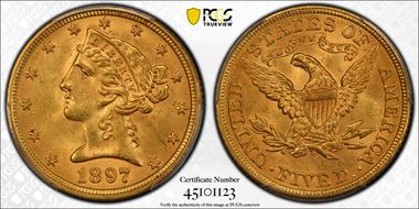 1897 $5 MS63