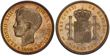 1898-SG V 5 Pta (1898) KM-707  Ag MS63