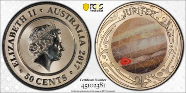 2017 50C Planetary Coins Jupiter Colorized MS70