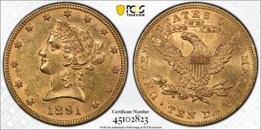 1891 $10 AU58