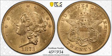 1873 $20 Open 3 MS60