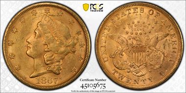 1867-S $20 MS62