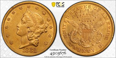 1868 $20 AU53