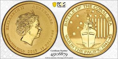 2015-P $15 Battle of the Coral Sea 1/10oz Au MS69