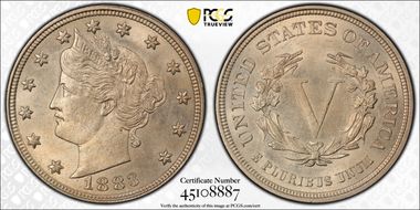 1883 5C No CENTS MS62