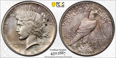 1921 $1 High Relief, Peace N1