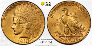 1910-D $10 AU58