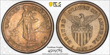 1907-S 20C AU55