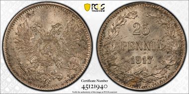 1917-S 25 Pen w/o Crown KM-19  Ag MS67