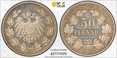 1902-F 50 Pfg J-15 PR63CAM