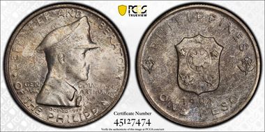 1947-S Peso Douglas MacArthur KM-185  Ag MS65