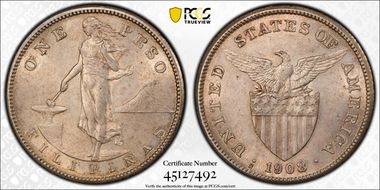 1908-S Peso KM-172  Ag MS62