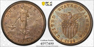 1909-S Peso KM-172  Ag AU55