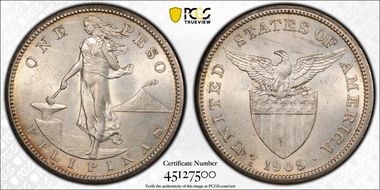 1909-S Peso KM-172  Ag AU58