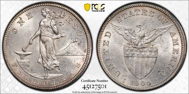1909-S Peso KM-172  Ag MS61