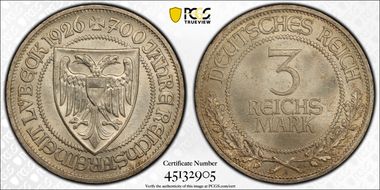 1926-A 3 Mk Lubeck J-323 MS65