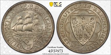 1927-A 3 Mk Bremerhaven J-325 MS64