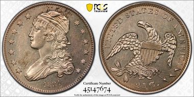 1831 25C B-5, Large Letters AU58