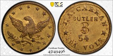 (1861-65) Token PA-54-3B Brass J.A. Garman MS64