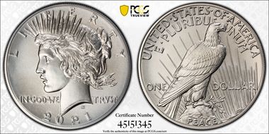 2021 $1 Peace Dollar 100th Anniversary MS70