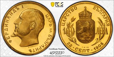 "1912" 100 Lev Restrike KM-34  Au PR67DCAM