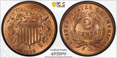 1865 2C Plain 5 MS66RD