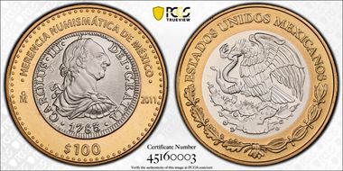 2011-Mo 100 P 1783 Carlos III Numismatic Heritage PL69