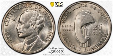 1953 25C Jose Marti KM-27  Ag MS64