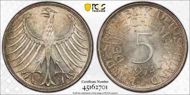 1974-D 5 Mk Regular Issue MS66