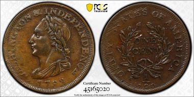 1783 1C Washington, Unity States AU50BN