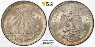1924-M Peso KM-455  Ag MS65
