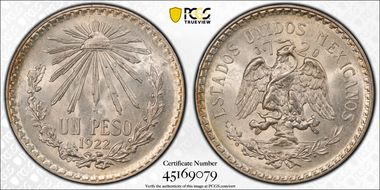 1922-M Peso KM-455  Ag MS65