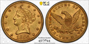 1854 $10 MS62+