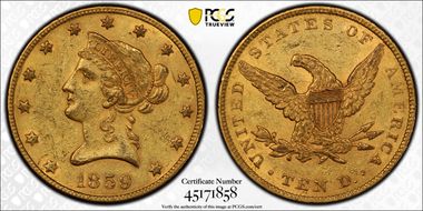 1859 $10 AU58